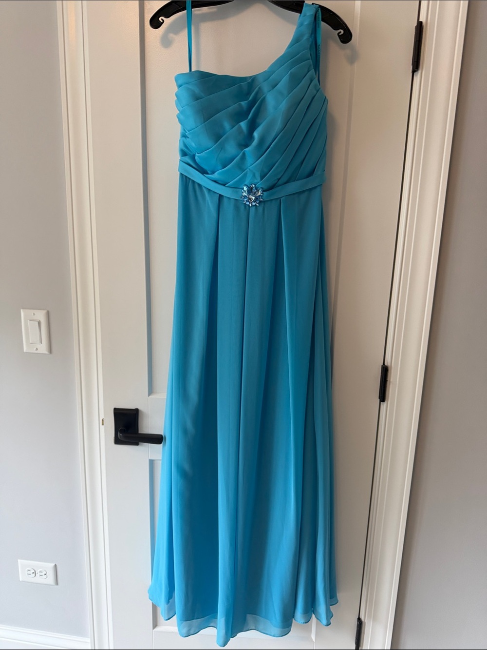 Mori Lee by Madeline Gardner One-Shoulder Turquoise Blue Evening Dress